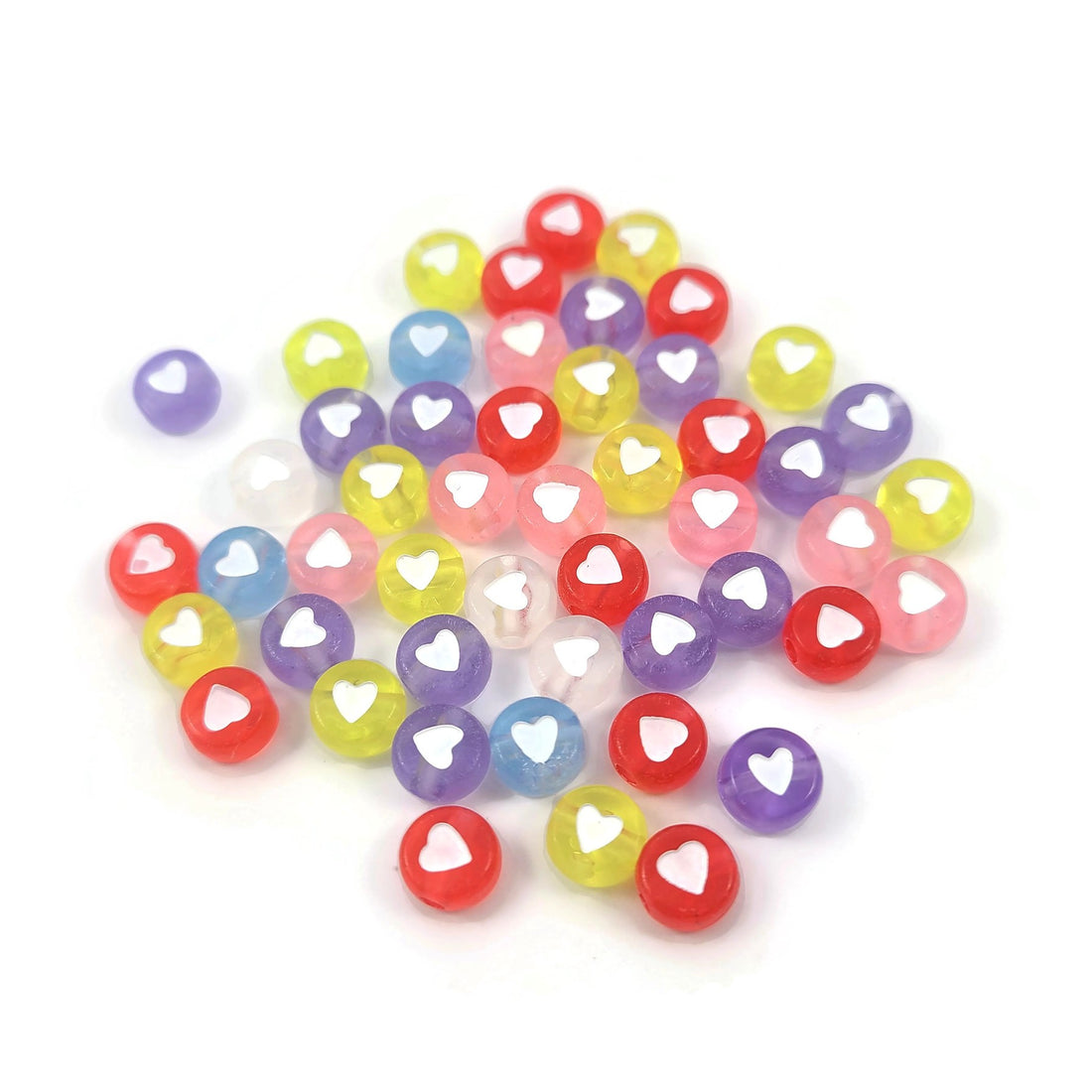 50 flat round transparent acrylic heart beads