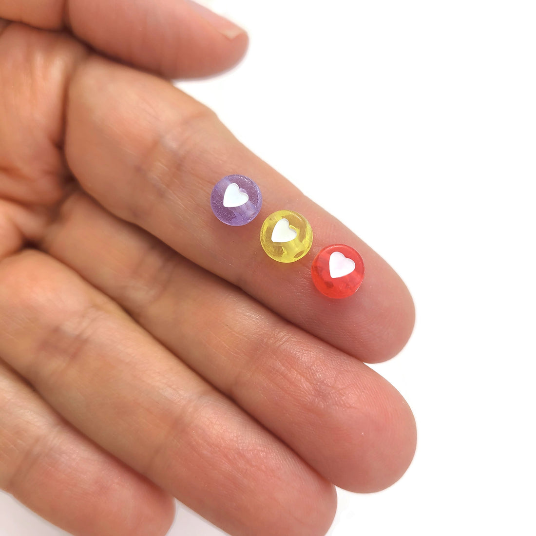 50 flat round transparent acrylic heart beads