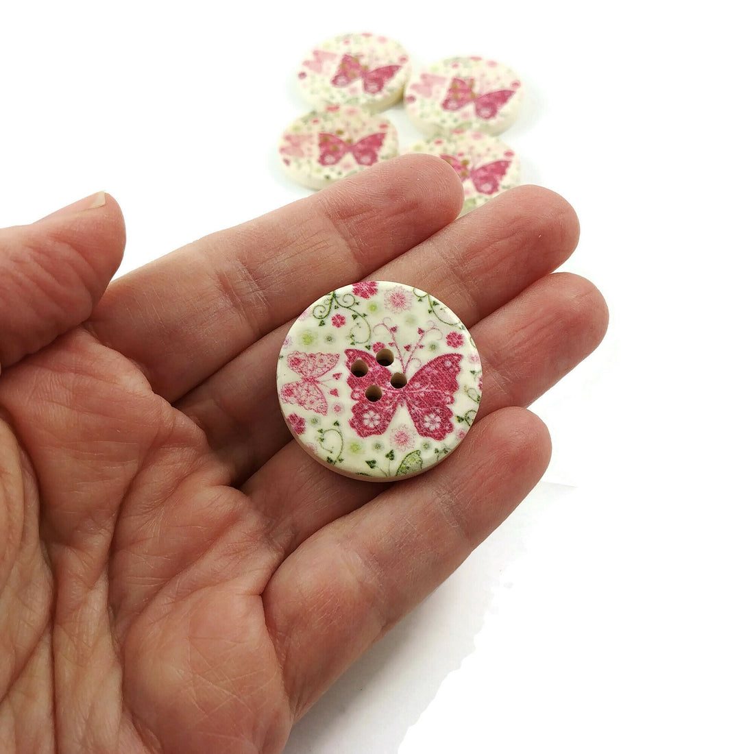 Butterfly Pattern Wooden Sewing Button 30mm - set of 6 wood buttons