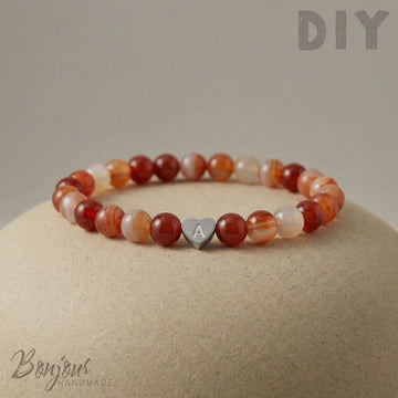 DIY Carnelian Gemstone Heart Initial Bracelet