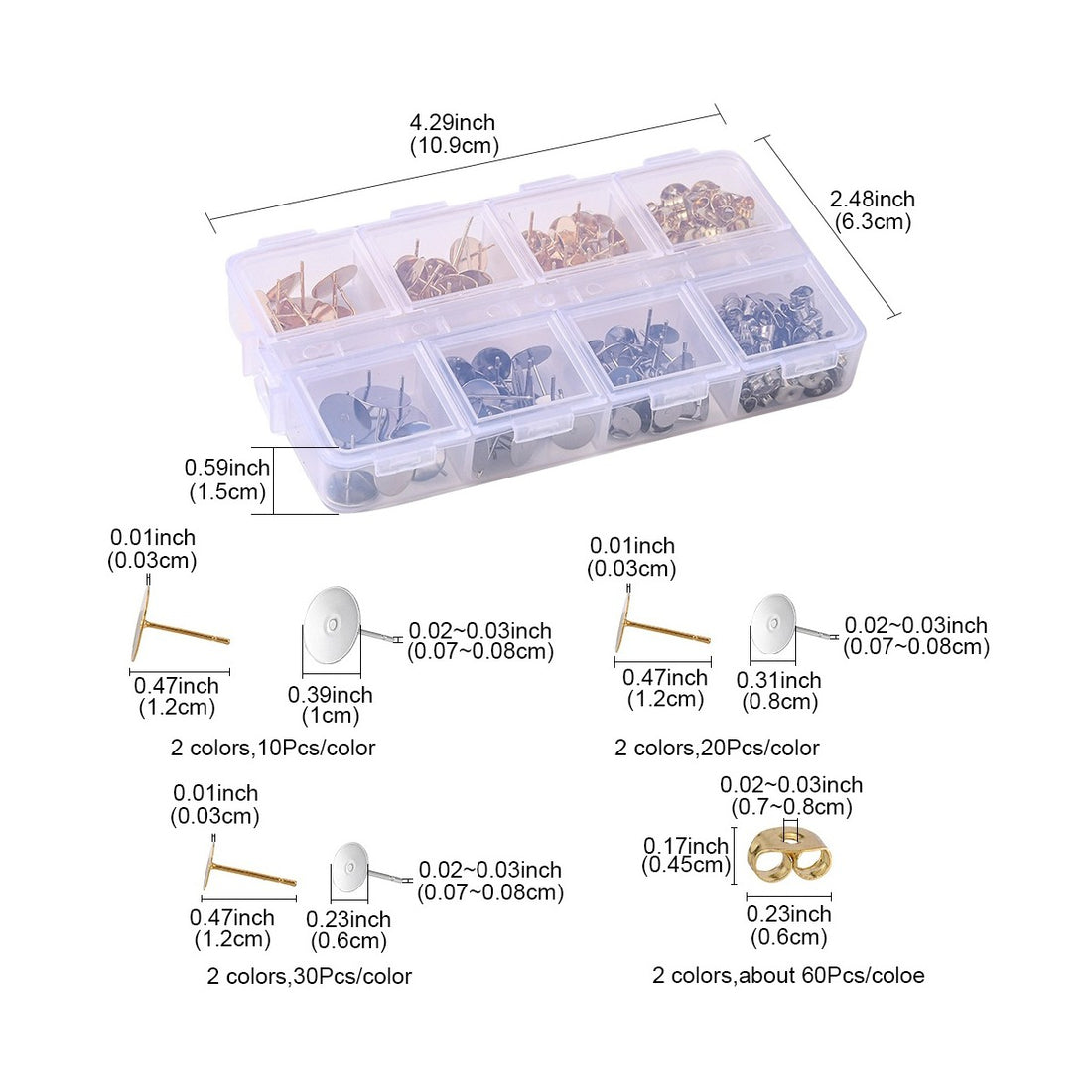 Earring making starter kit, Posts and backs 240pcs, Stainless steel jewelry findings