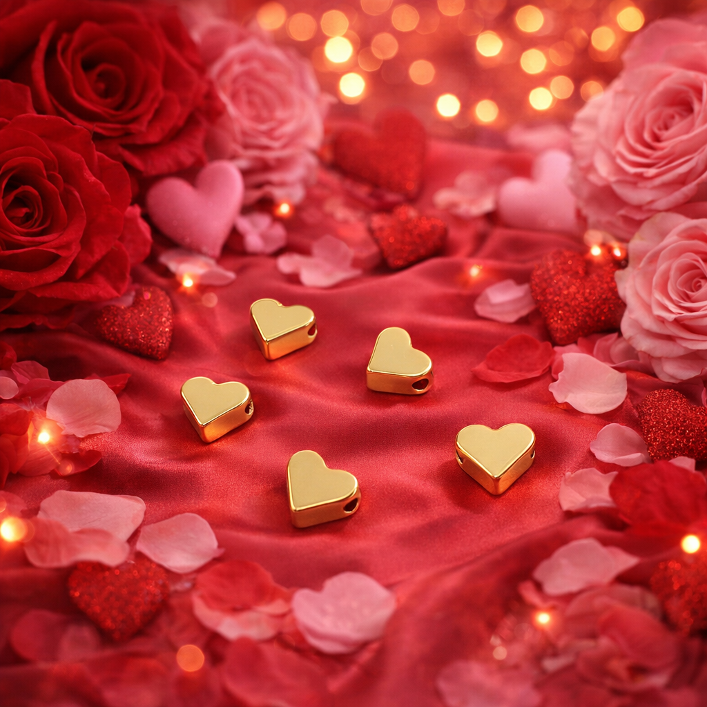 Perles cœurs plaquées or véritable 18 carats, perles d’espacement hypoallergéniques sans nickel