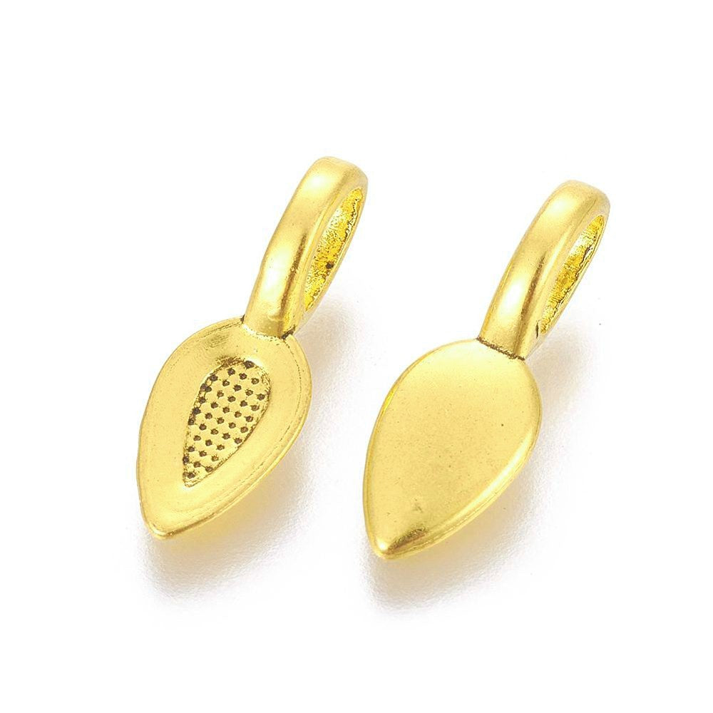 10 Glue on bails, Gold, Silver, Leaf oval pad, Nickel free