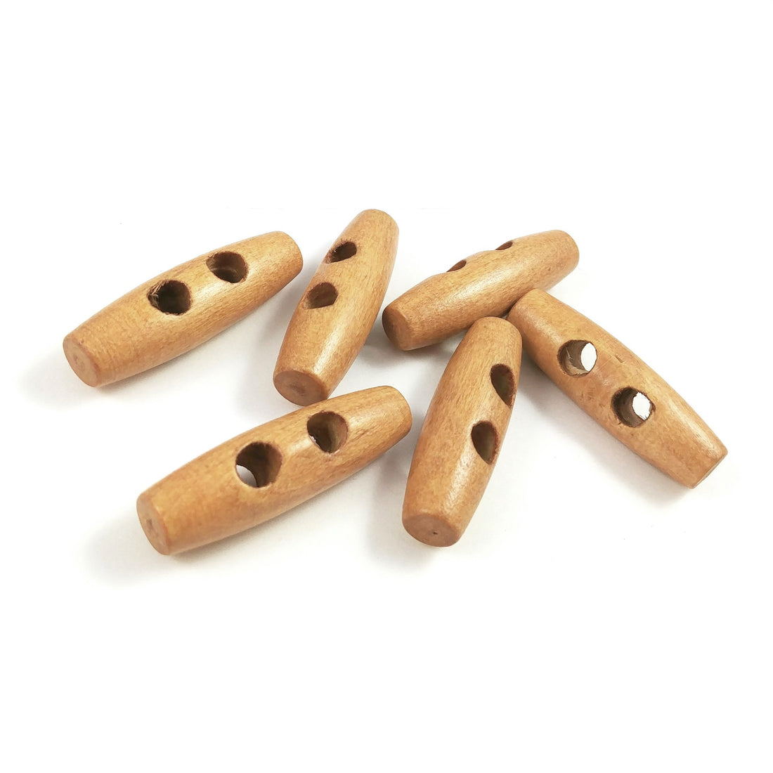 6 wooden Toggle Buttons 40mm