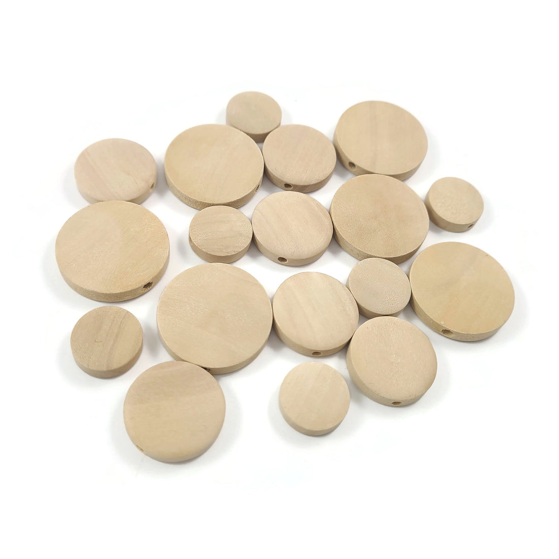 6 Flat wooden beads 15mm, 20mm or 25mm