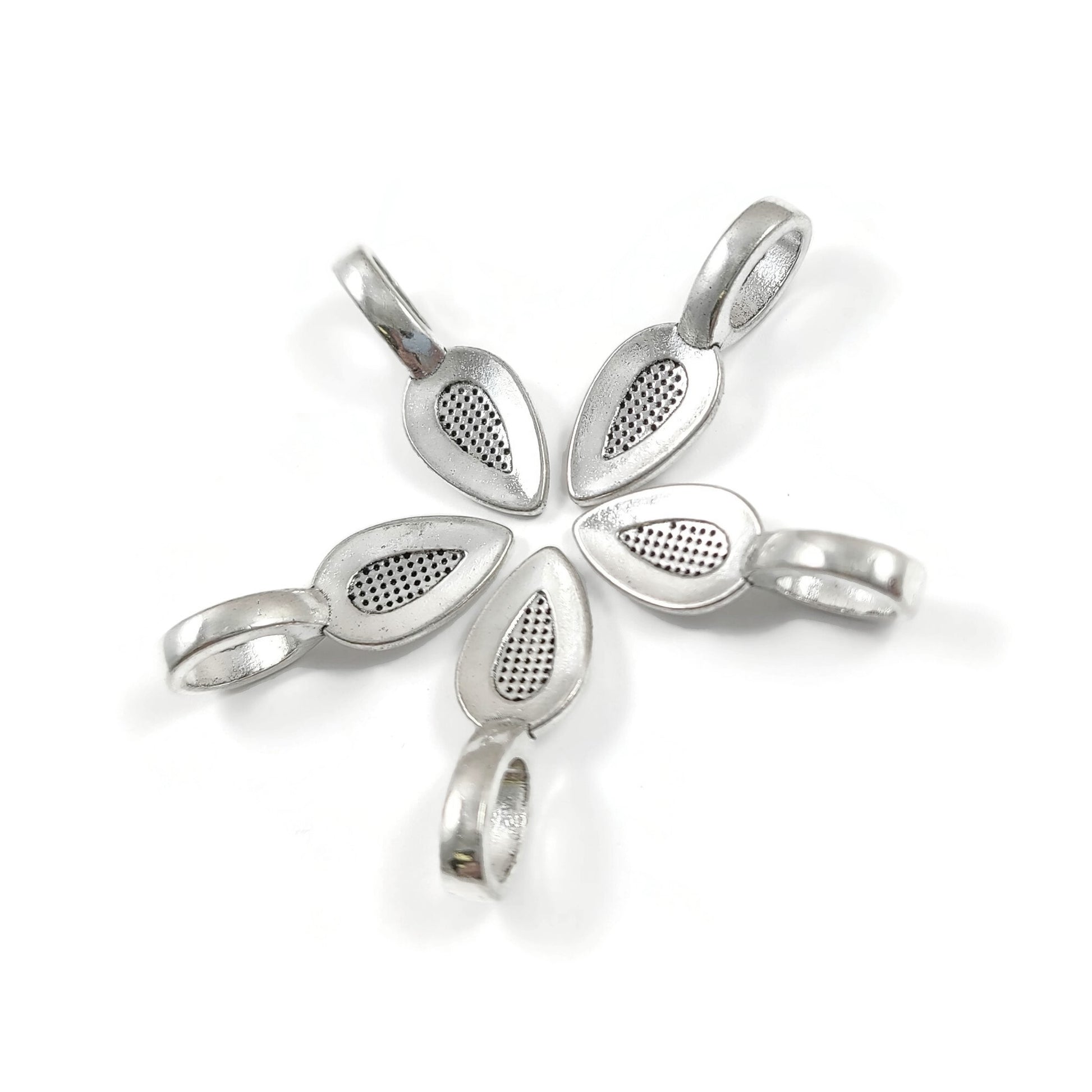10 Glue on bails, Gold, Silver, Leaf oval pad, Nickel free