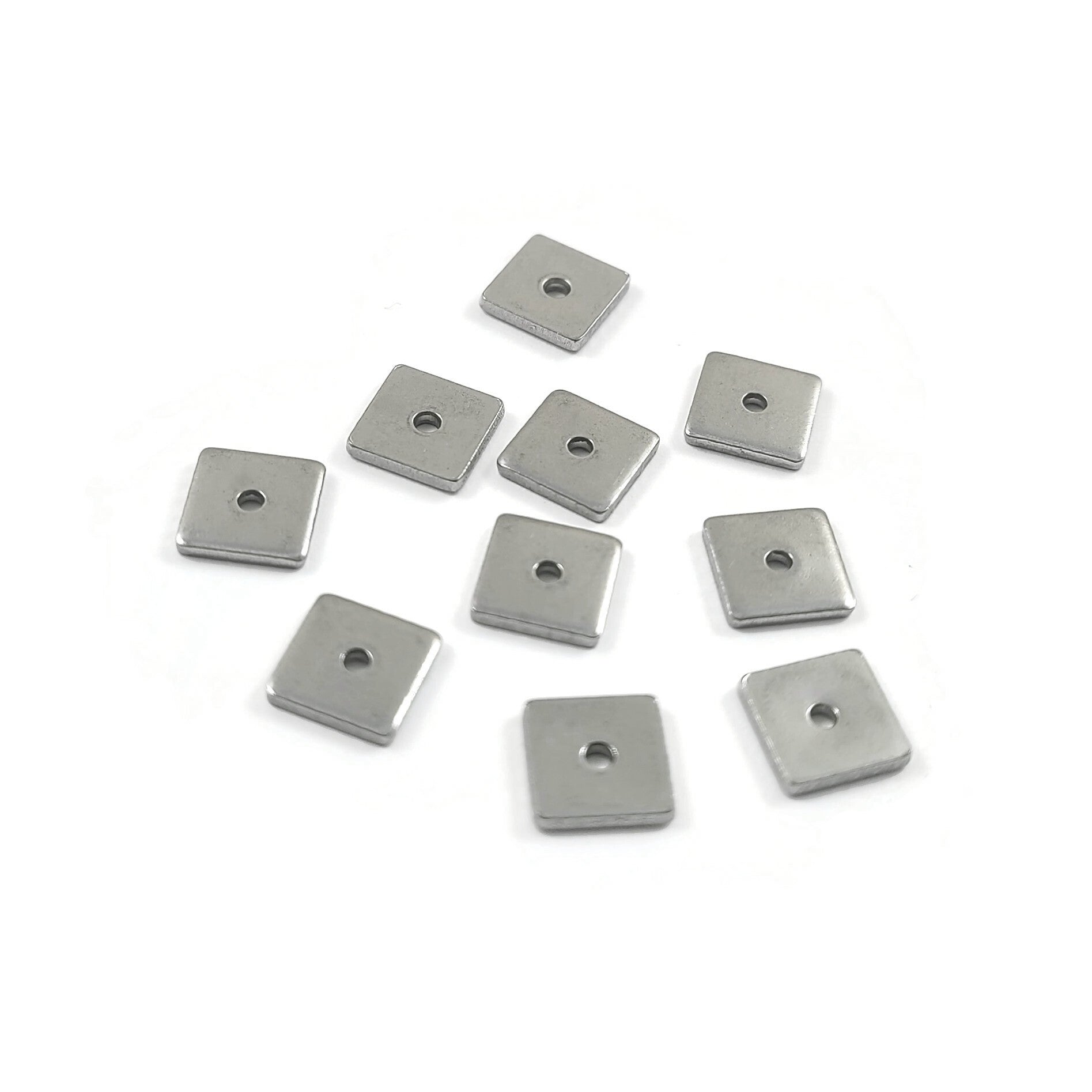 10 perles d'espacement carrées en acier inoxydable de 6 mm ou 8 mm