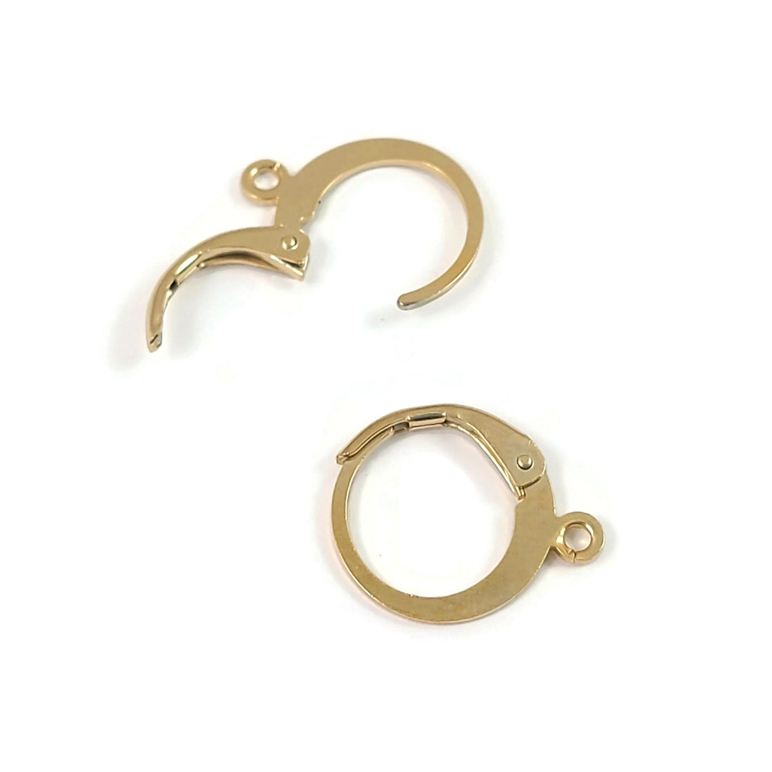 10 Stainless steel hoop earring hooks, round lever back, 24K Gold plated