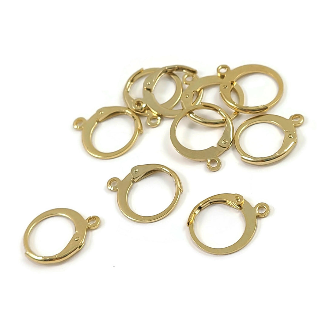 10 Stainless steel hoop earring hooks, round lever back, 24K Gold plated