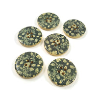 Black and Grey Flower Pattern Wooden Painting Buttons 3cm - Natural wood flowers color set of 6