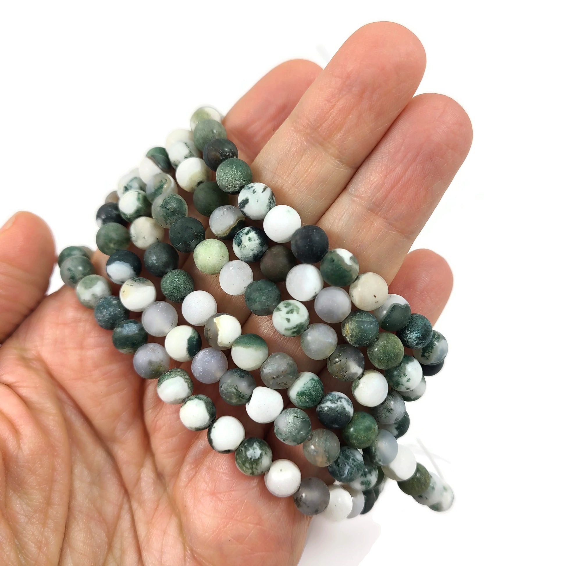 Pierres Naturelles Agate Rondes 6 ou 8mm - Natural Tree Givrées