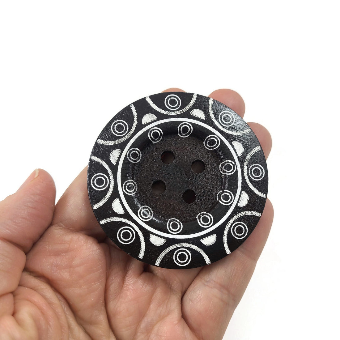 Extra large button - 3 wooden button 60mm (2 3/8") - tribal pattern