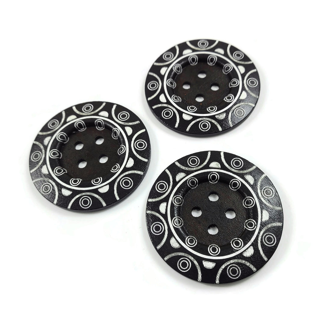Extra large button - 3 wooden button 60mm (2 3/8") - tribal pattern
