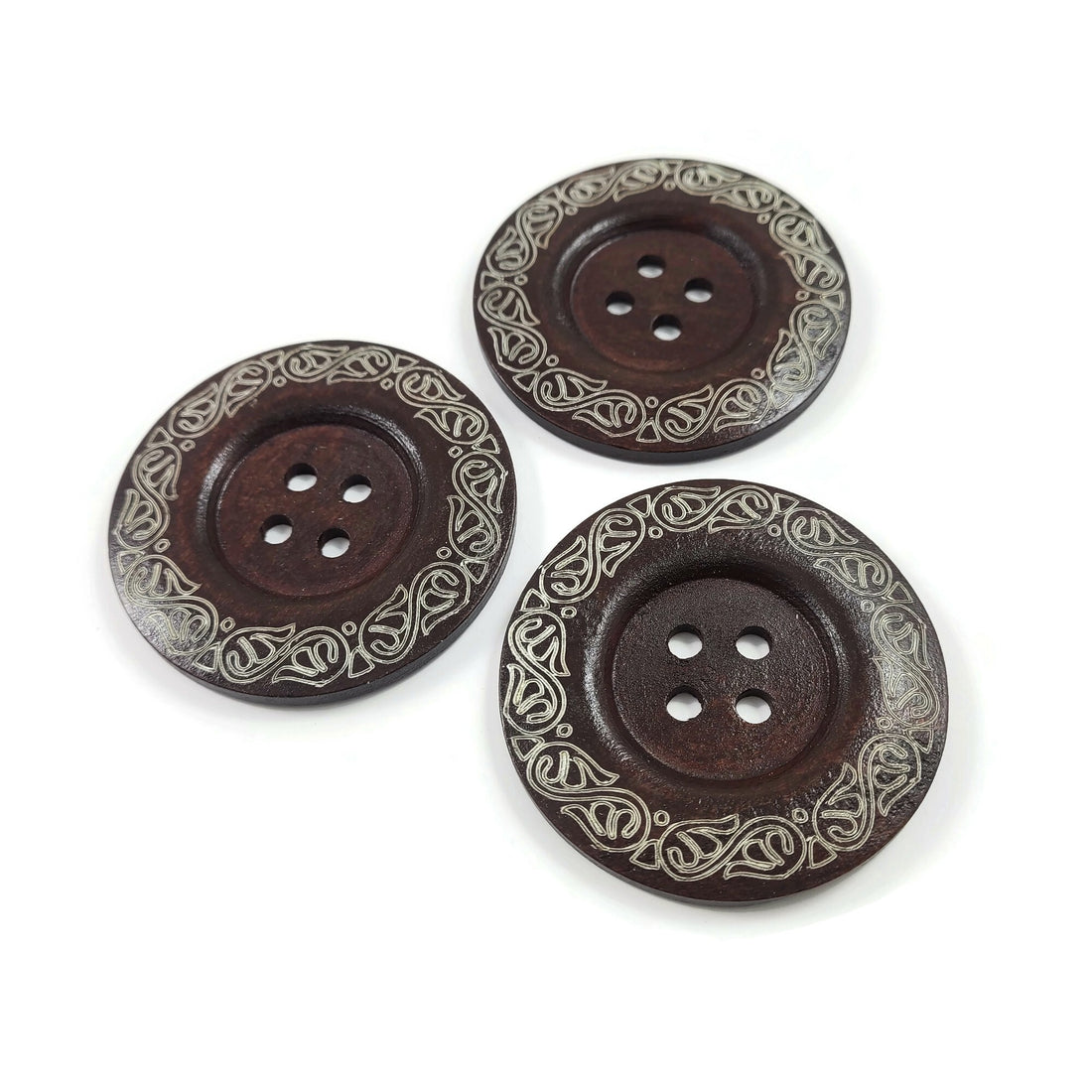 Extra large button - 3 wooden button 60mm (2 3/8") - vine pattern