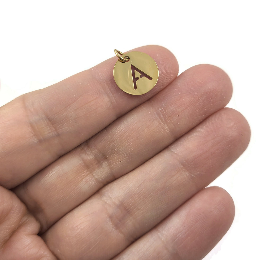 1 Gold stainless steel coin letter charm