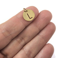 Breloque initiale ronde or en acier inoxydable