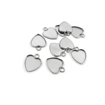 10 pendentifs en forme de cœur en acier inoxydable