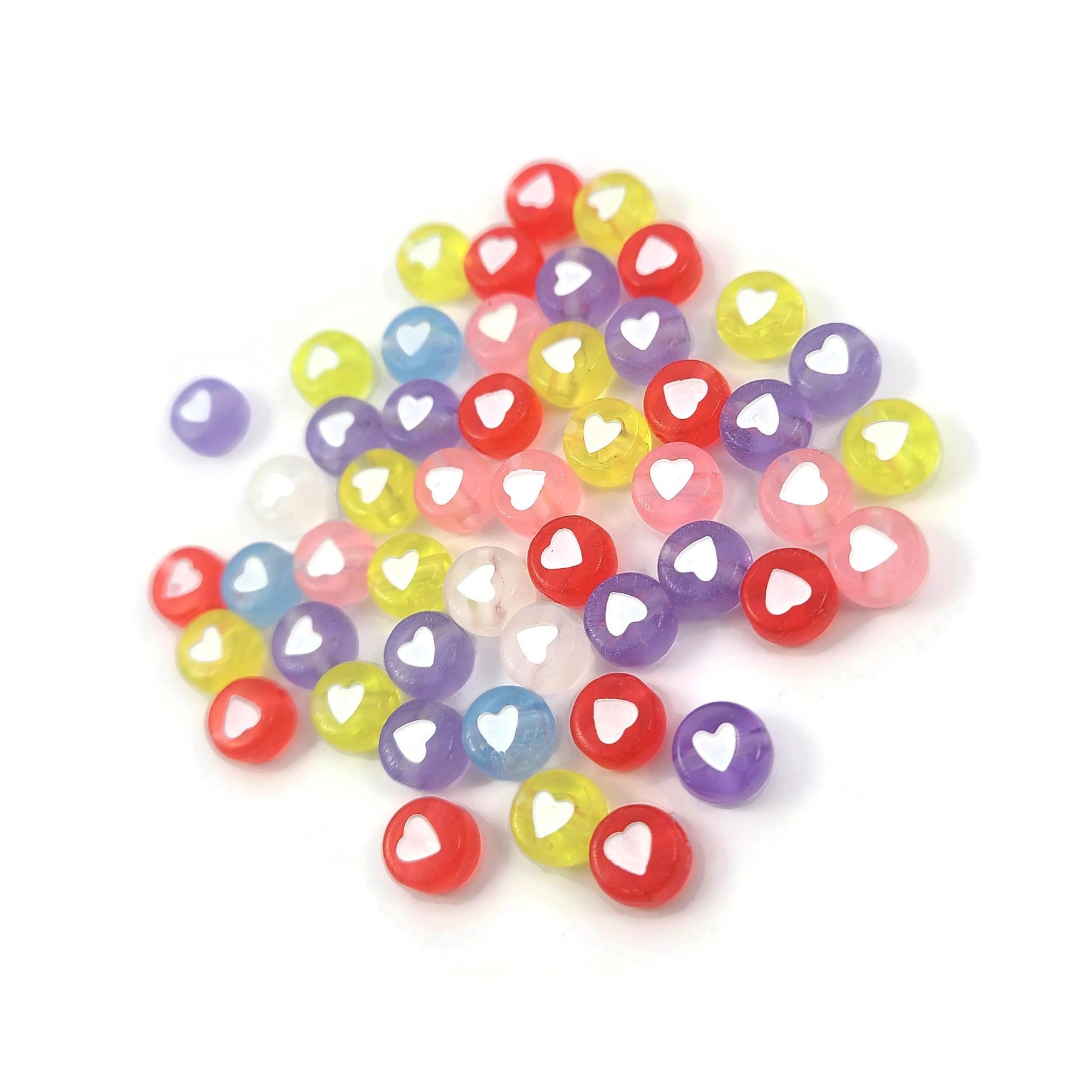 50 Perles transparent avec coeur blanc