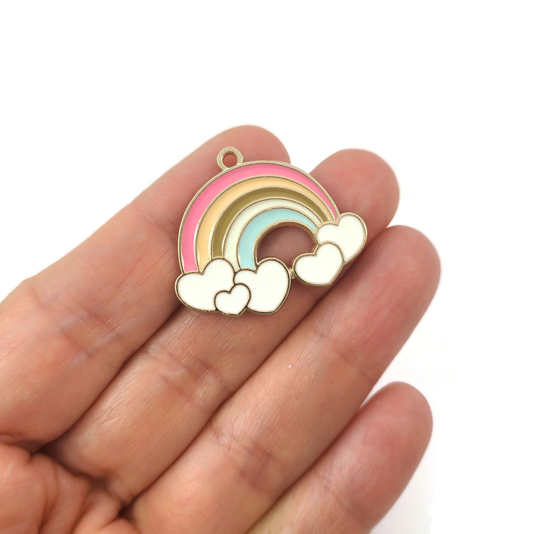 1 Pastel rainbow enamel charm, Nickel free metal pendant