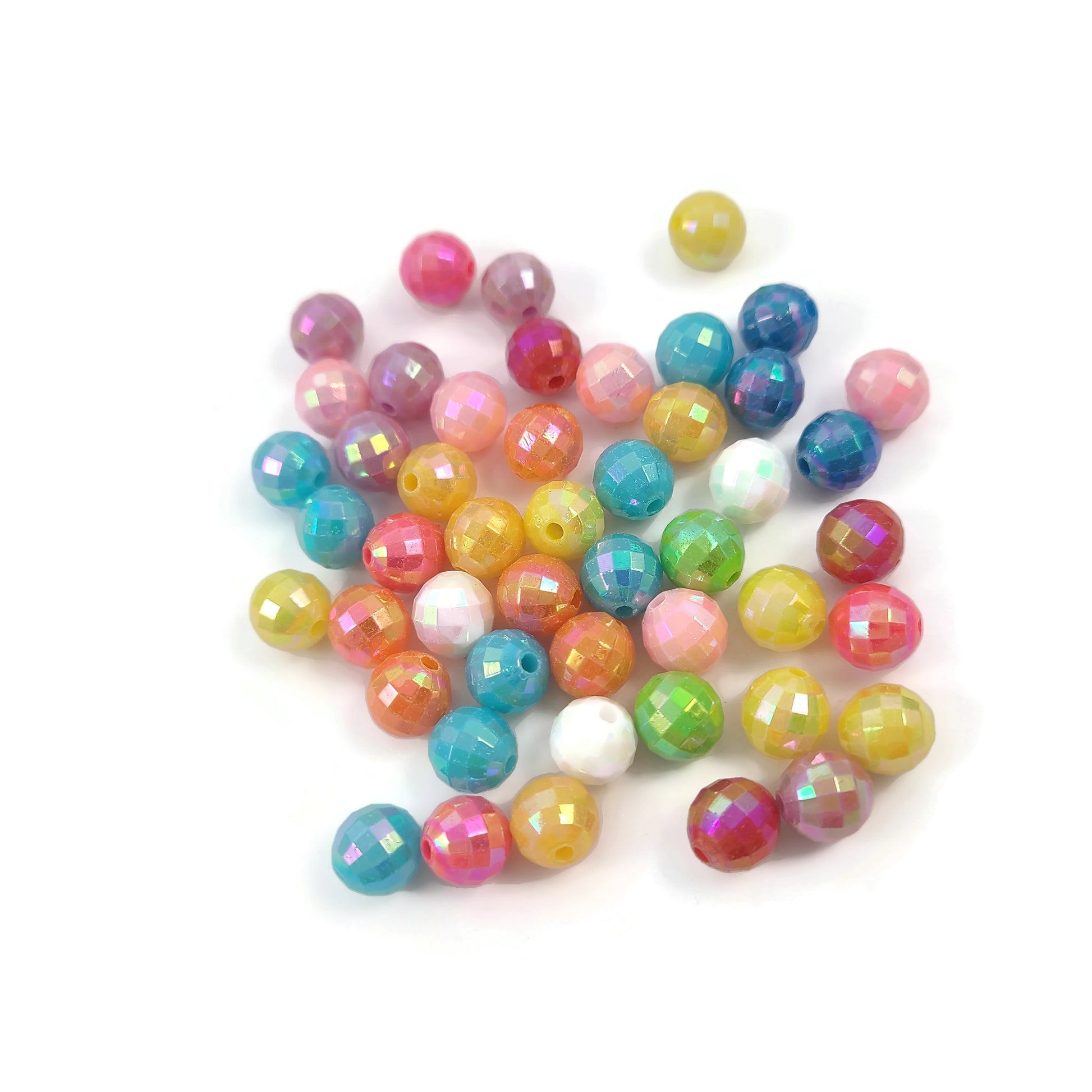 30 perles à facettes nacrées mélangées, Assortiment de perles en plastique de 8mm