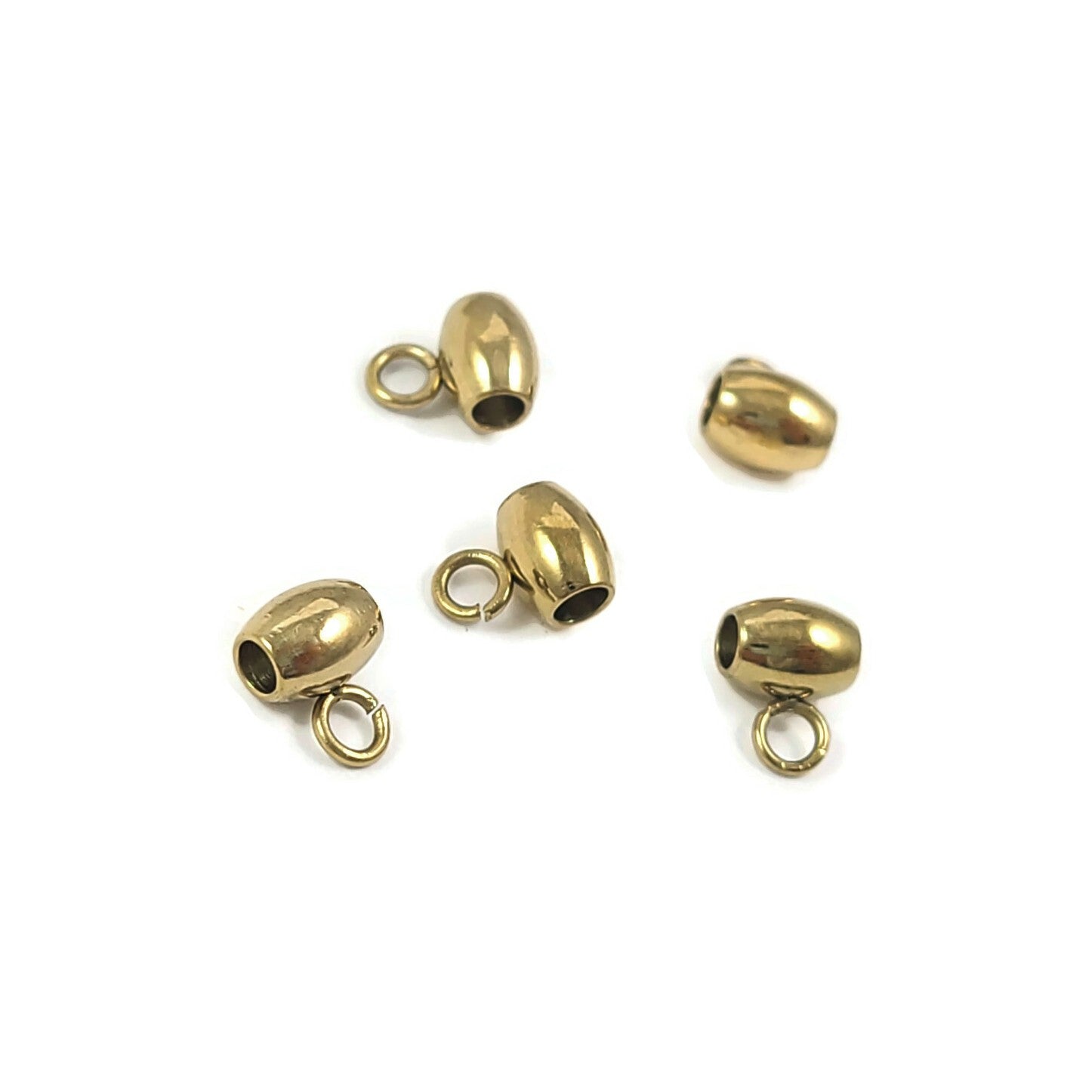 5 perles ovales en acier inoxydable avec anneaux