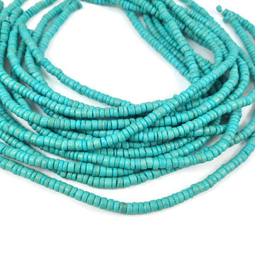 Perles de bois de coco turquoise en rondelle de 5mm
