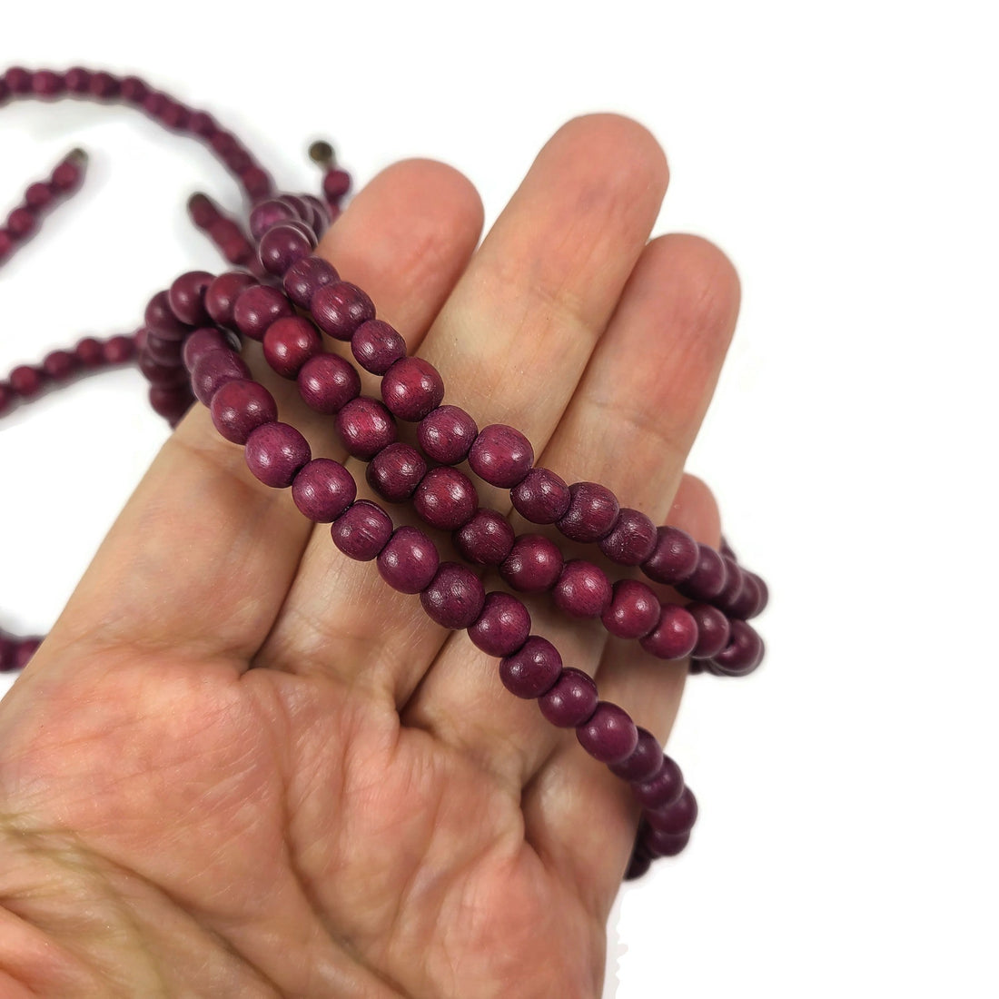 Dark ruby wooden beads, 6mm round, by strand