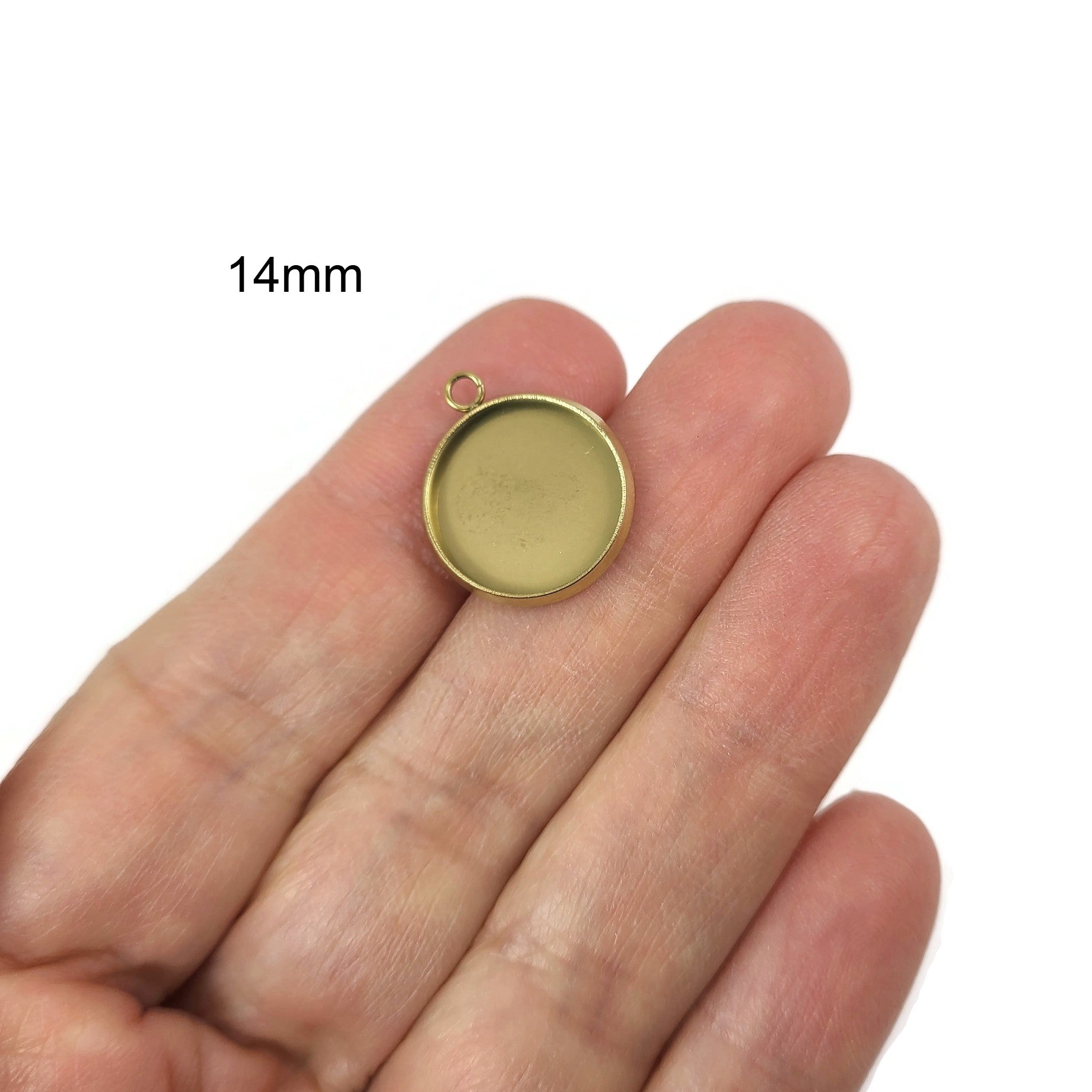 5 Bases rondes pour cabochon en acier inoxydable or avec anneau pour pendentif