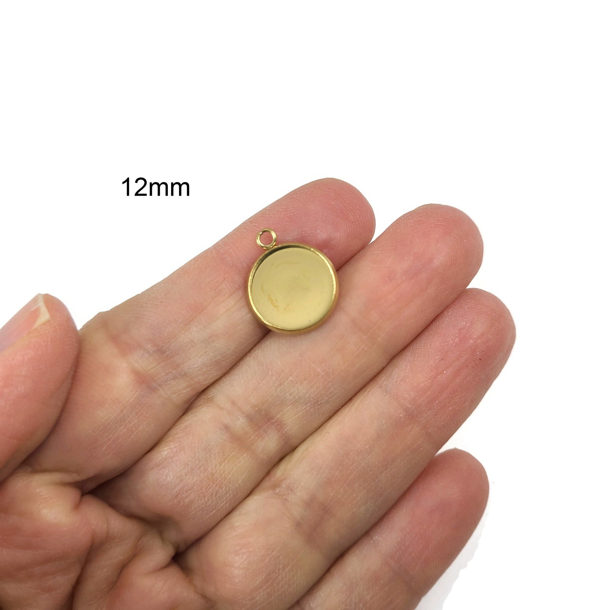 5 Bases rondes pour cabochon en acier inoxydable or avec anneau pour pendentif