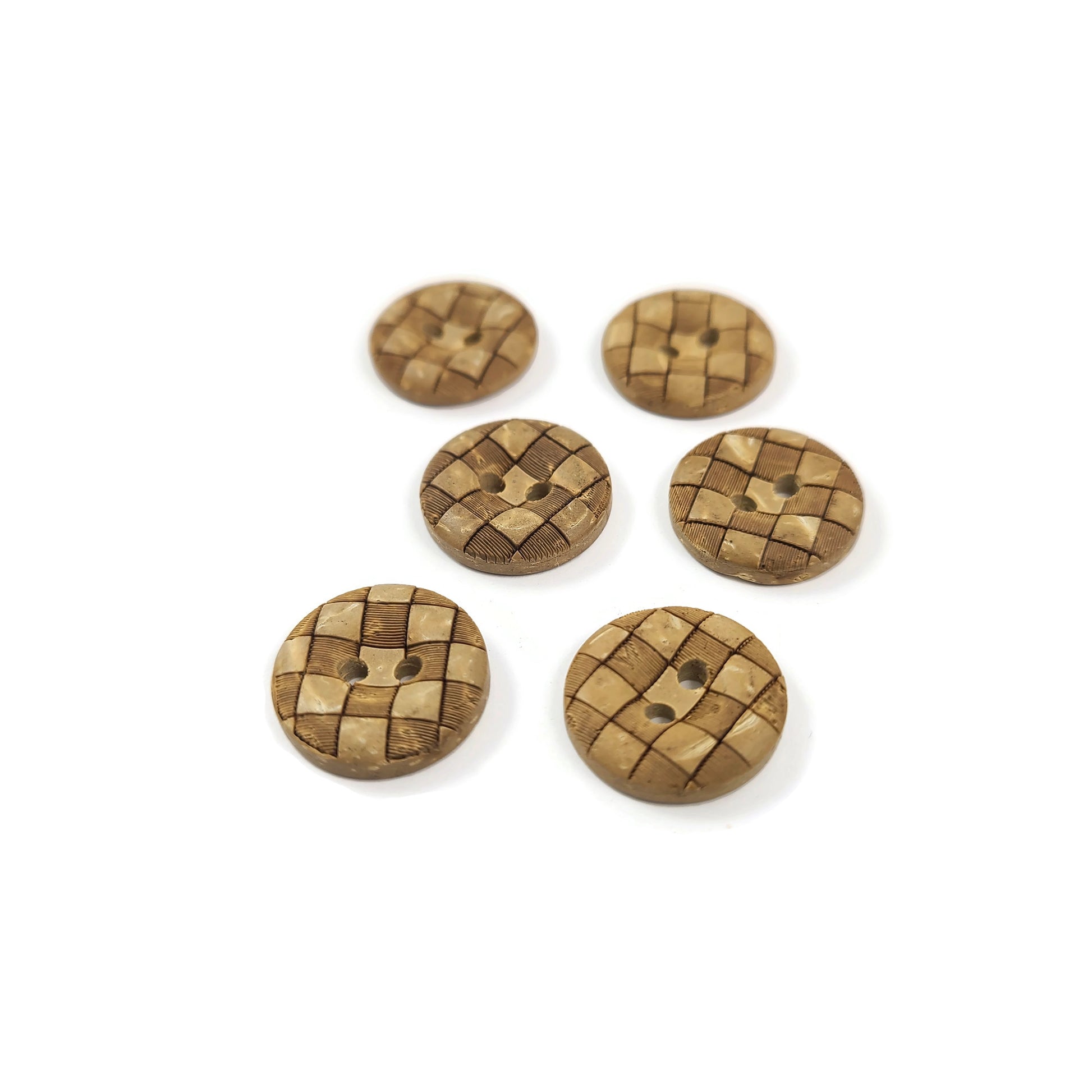 6 Boutons en bois de coco 15mm - Damier