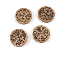 6 rustic carved floral coconut buttons 13mm