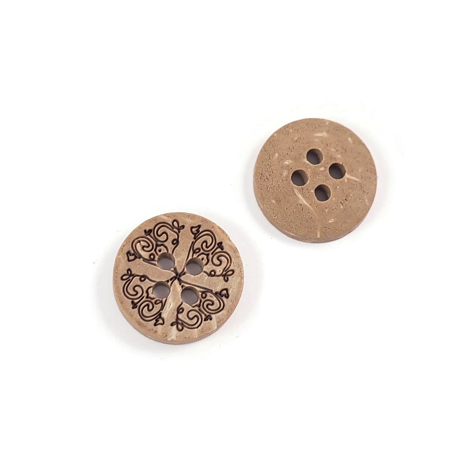 6 rustic carved floral coconut buttons 13mm