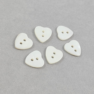 6 white heart buttons - Mother of Pearl Shell Buttons 11mm
