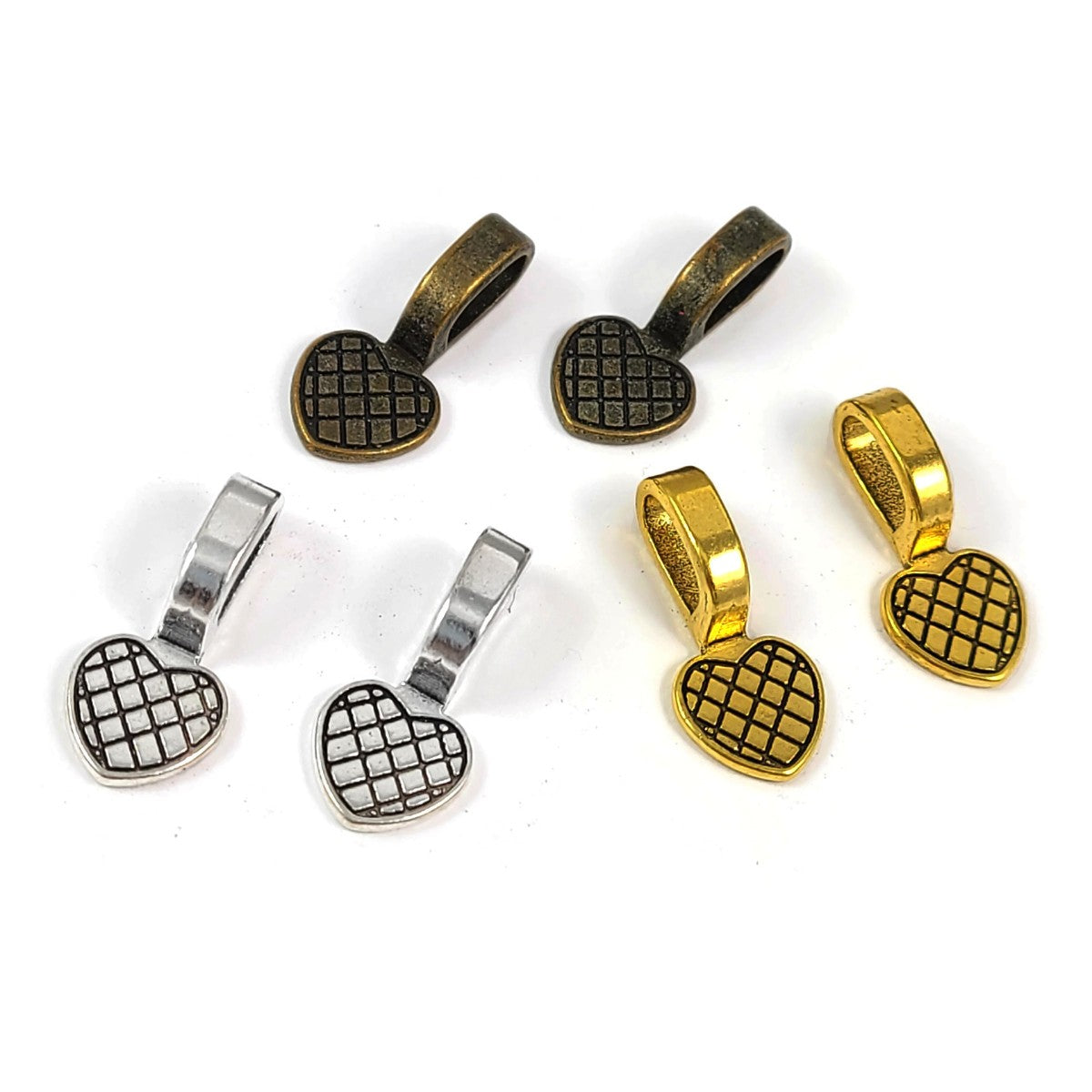 5 glue-on bails, Heart flat pad