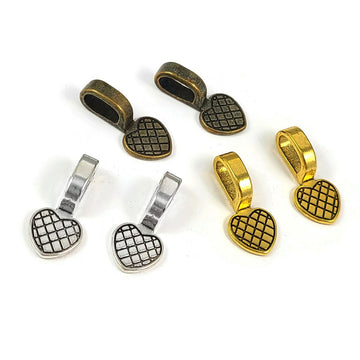 5 glue-on bails, Heart flat pad