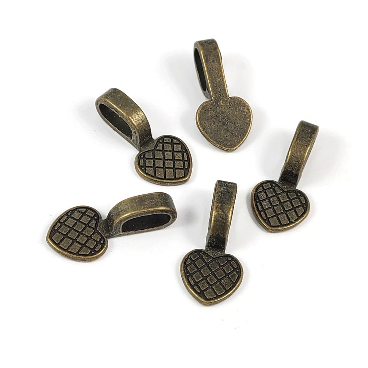 5 glue-on bails, Heart flat pad