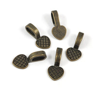 5 glue-on bails, Heart flat pad