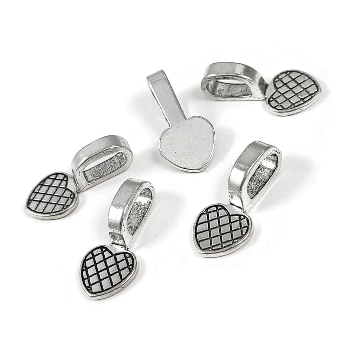5 glue-on bails, Heart flat pad