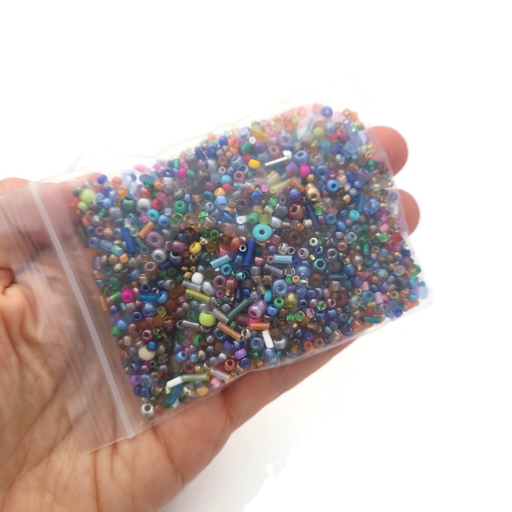 Mélange de perles de rocaille, Méli-mélo de couleurs et grandeurs, 60g