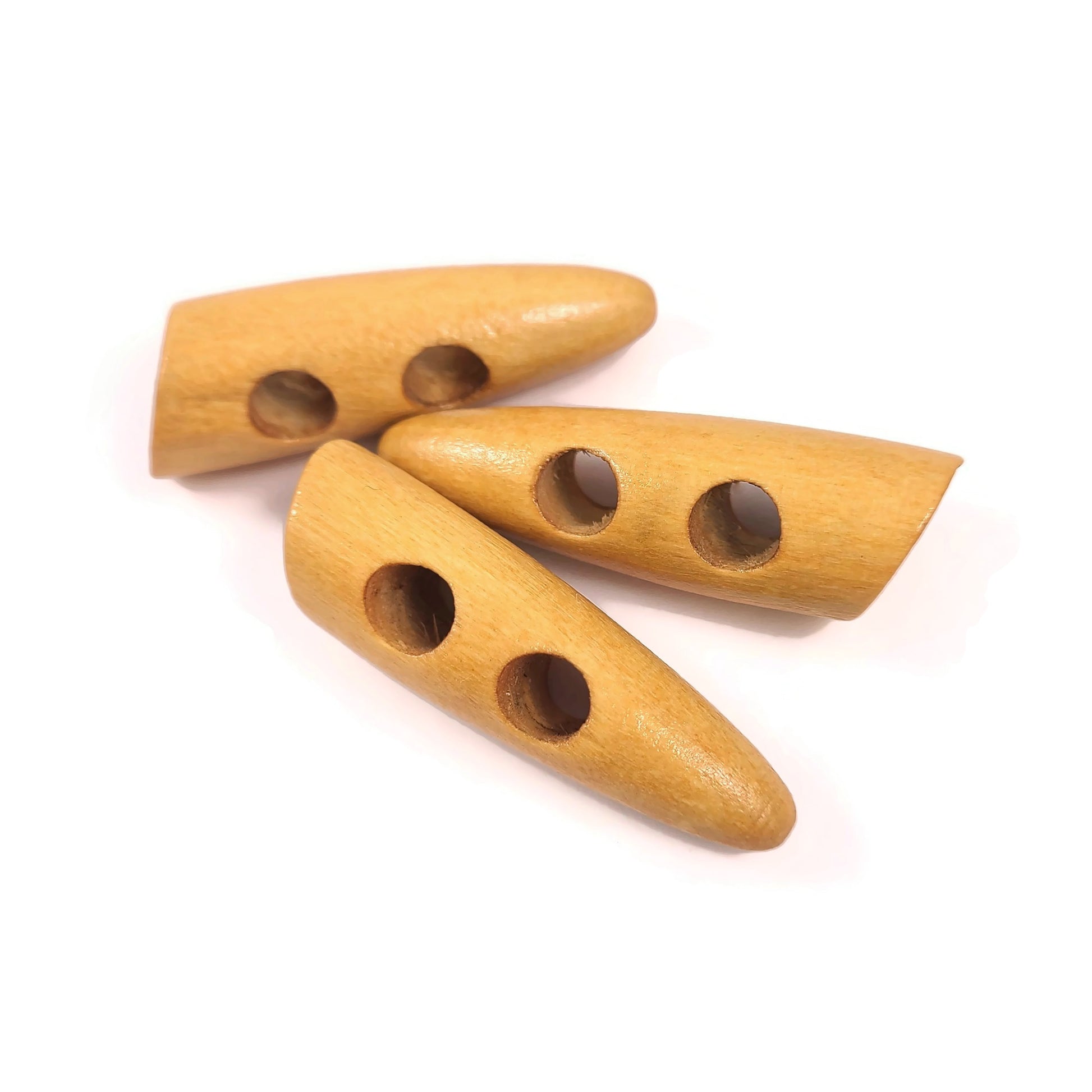 3 wooden Toggle Buttons - Golden Brown - 45mm