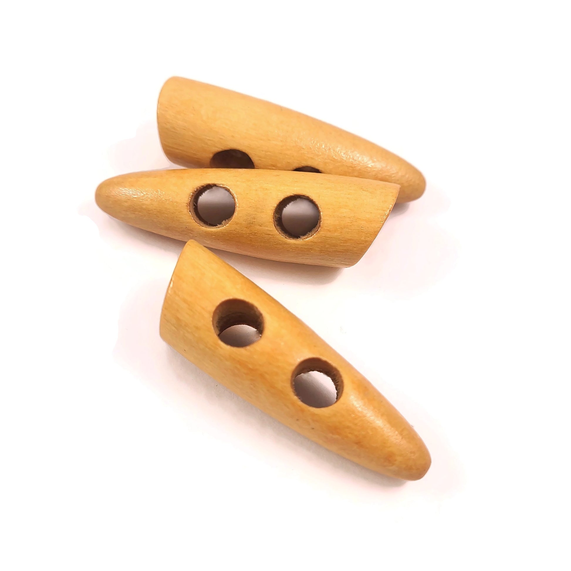 3 wooden Toggle Buttons - Golden Brown - 45mm