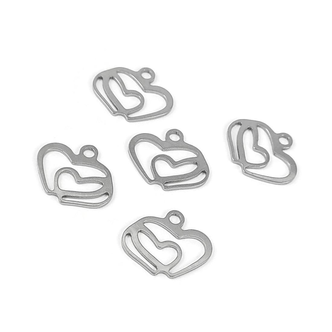 2 double hearts stainless steel charms