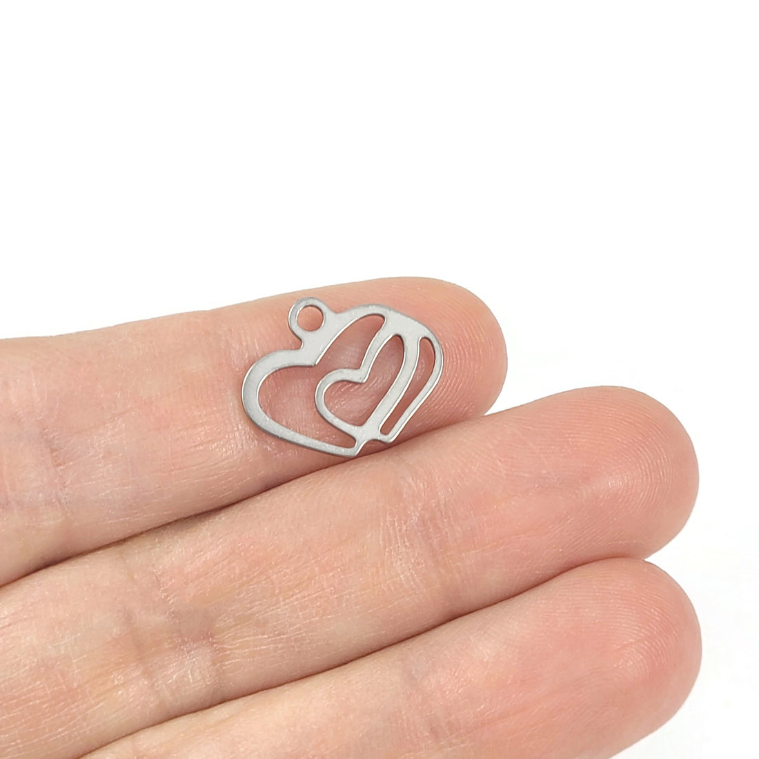 2 double hearts stainless steel charms