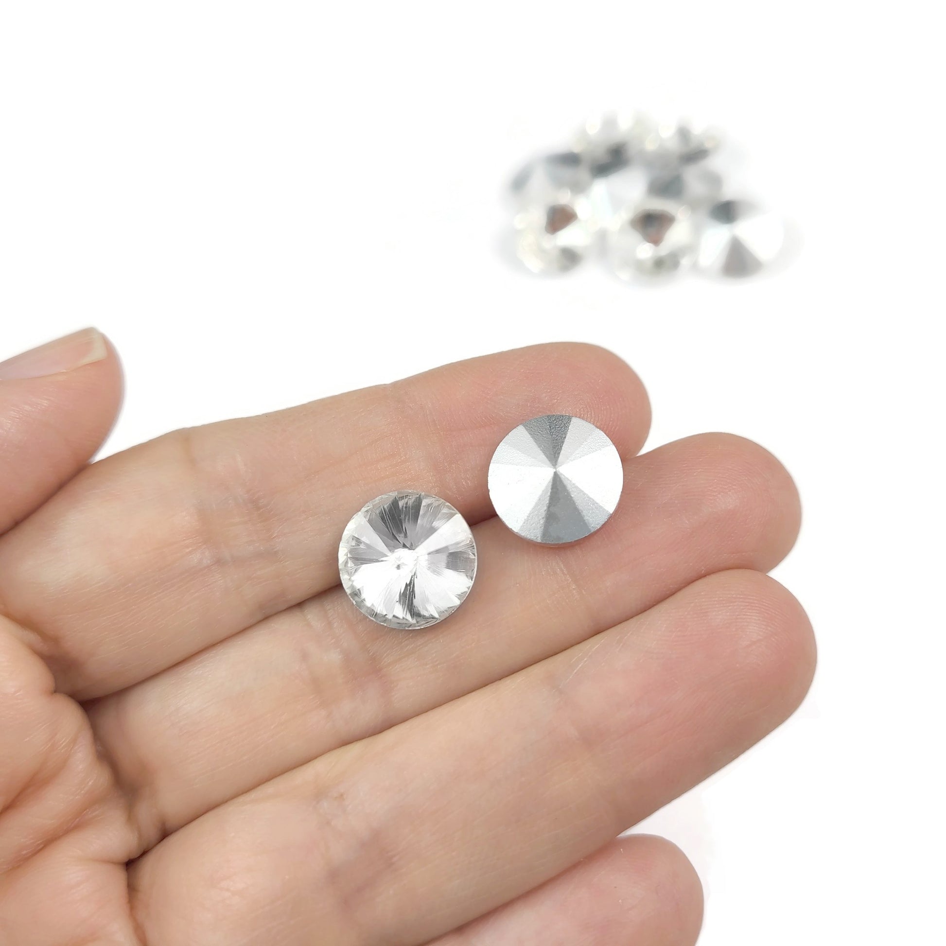 10 strass pointus, Cabochons style diamant en verre, 12mm