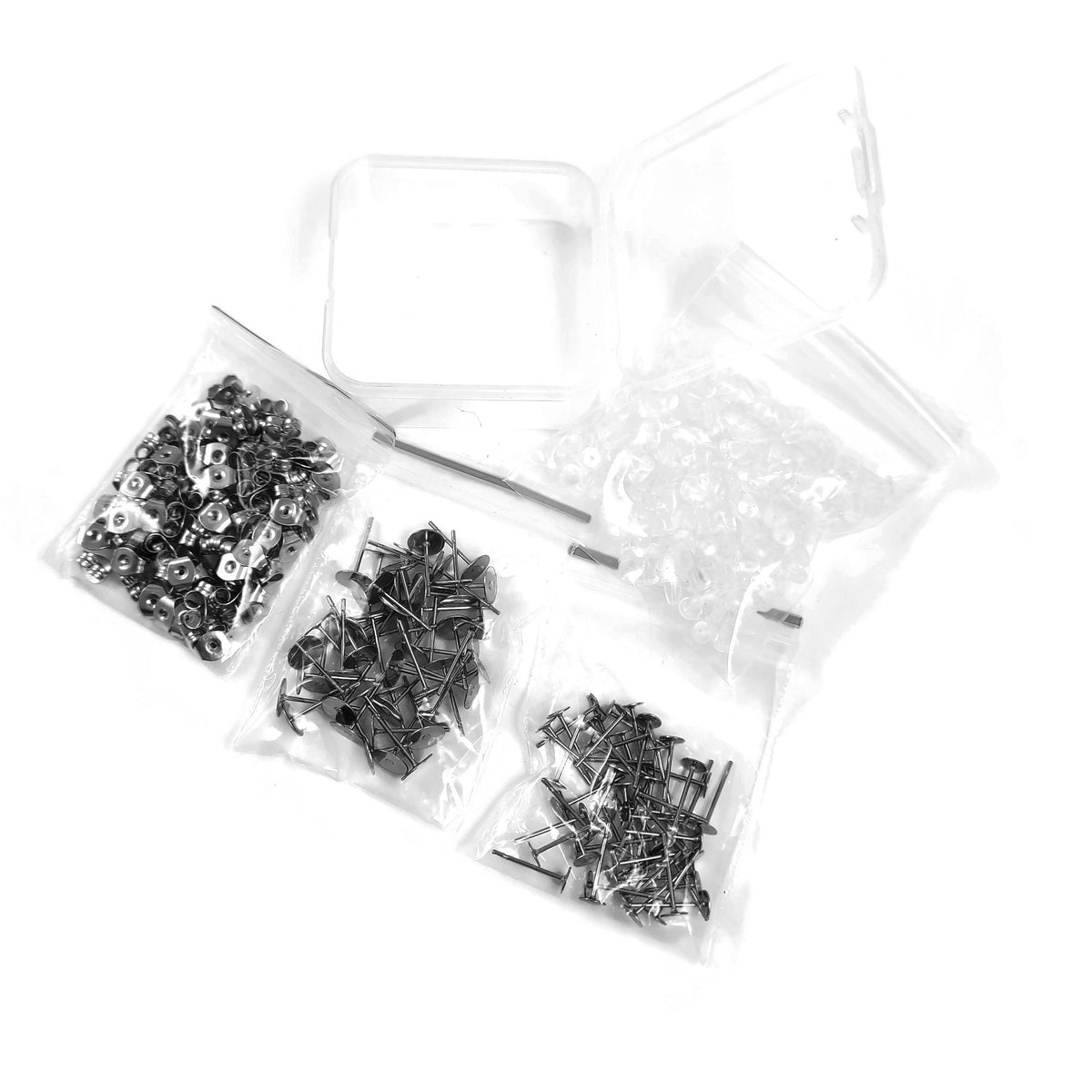 Earring making kit, Posts and backs 400pcs, Stainless steel jewelry findings