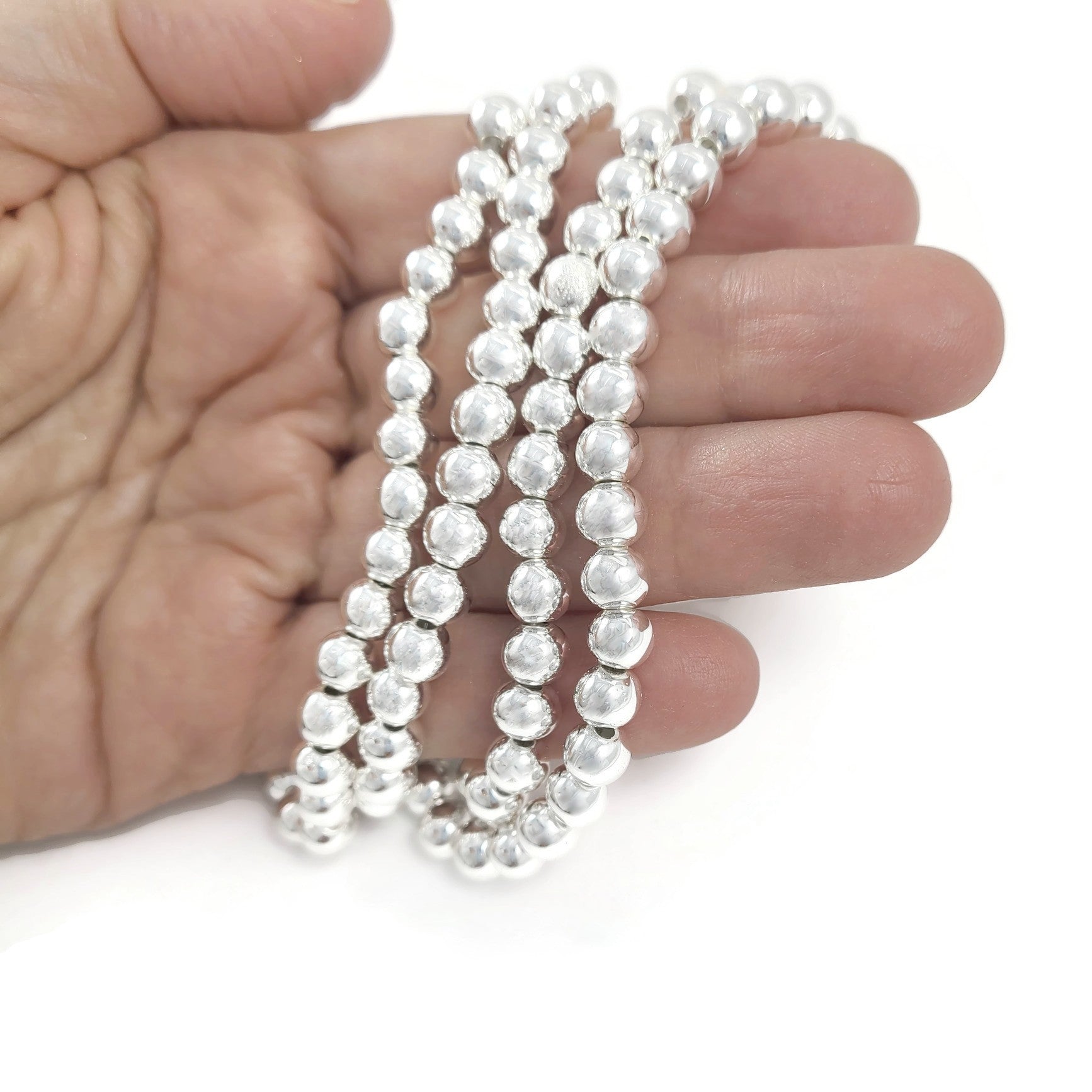 Silver Plated Hematite – Non‑Magnetic Round Electroplated Beads