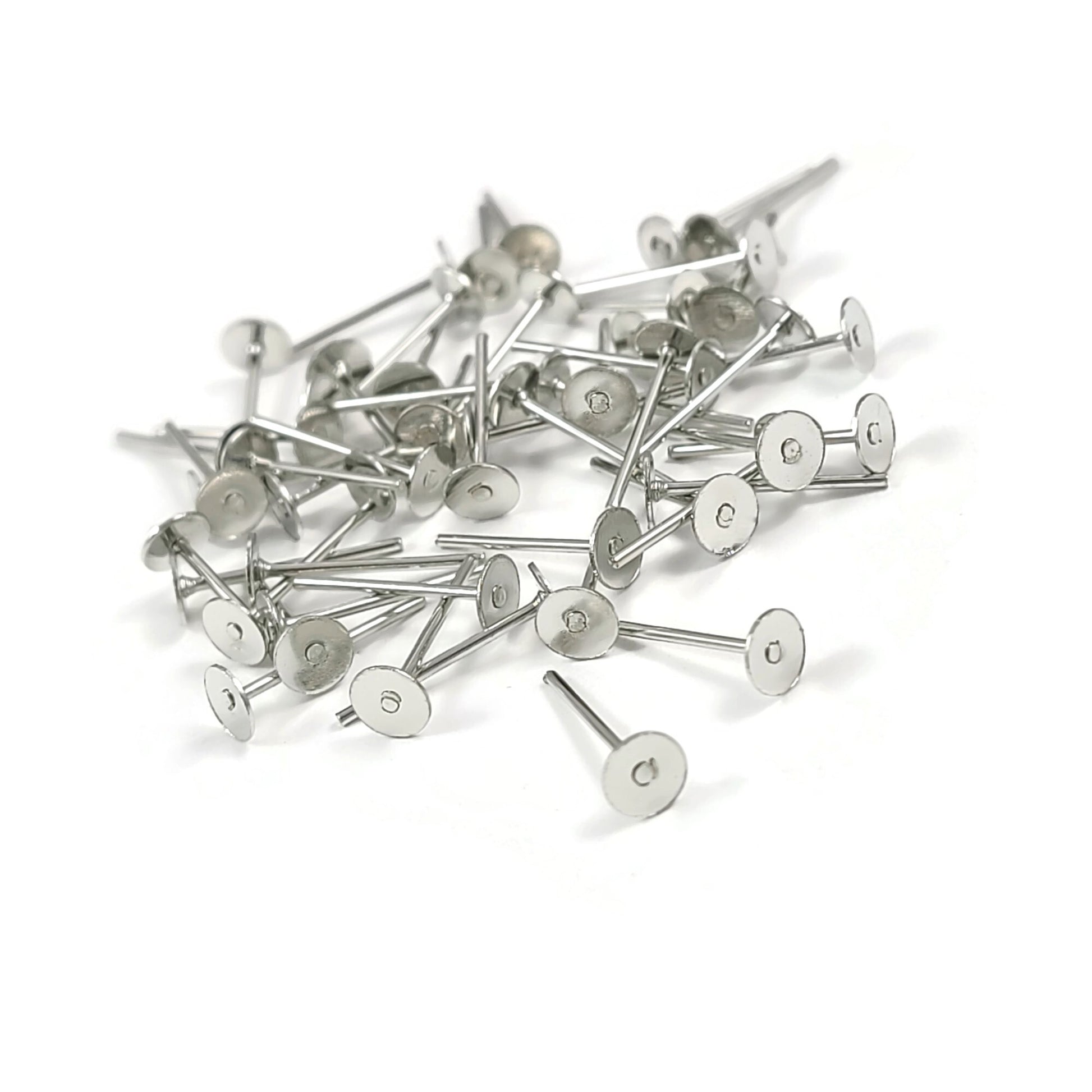 50 Earring stud posts, 4mm pad, Platinum