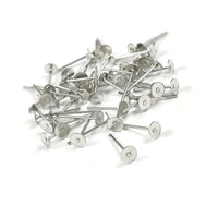 50 Earring stud posts, 4mm pad, Platinum