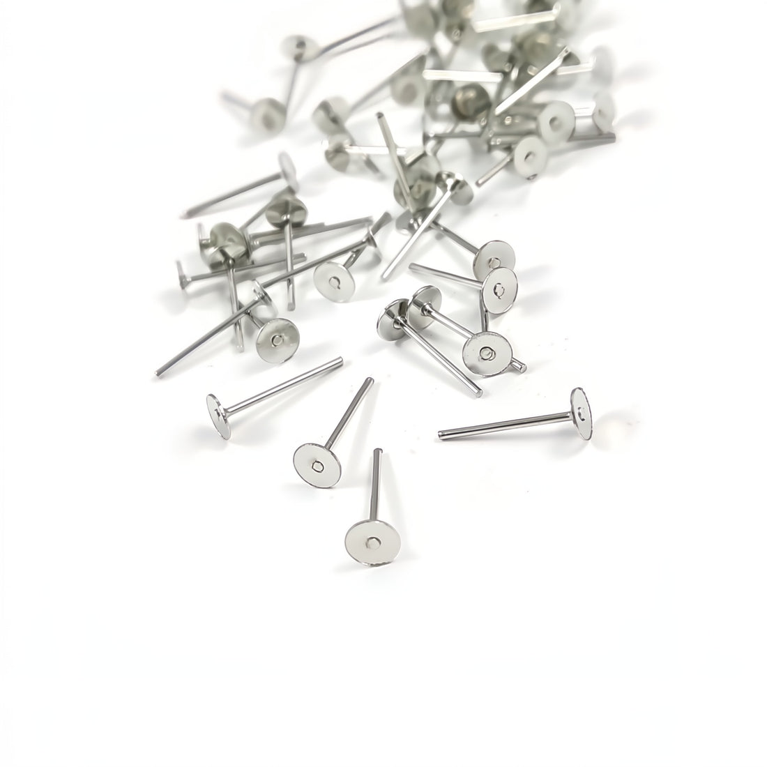 50 Earring stud posts, 4mm pad, Platinum