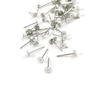 50 Earring stud posts, 4mm pad, Platinum